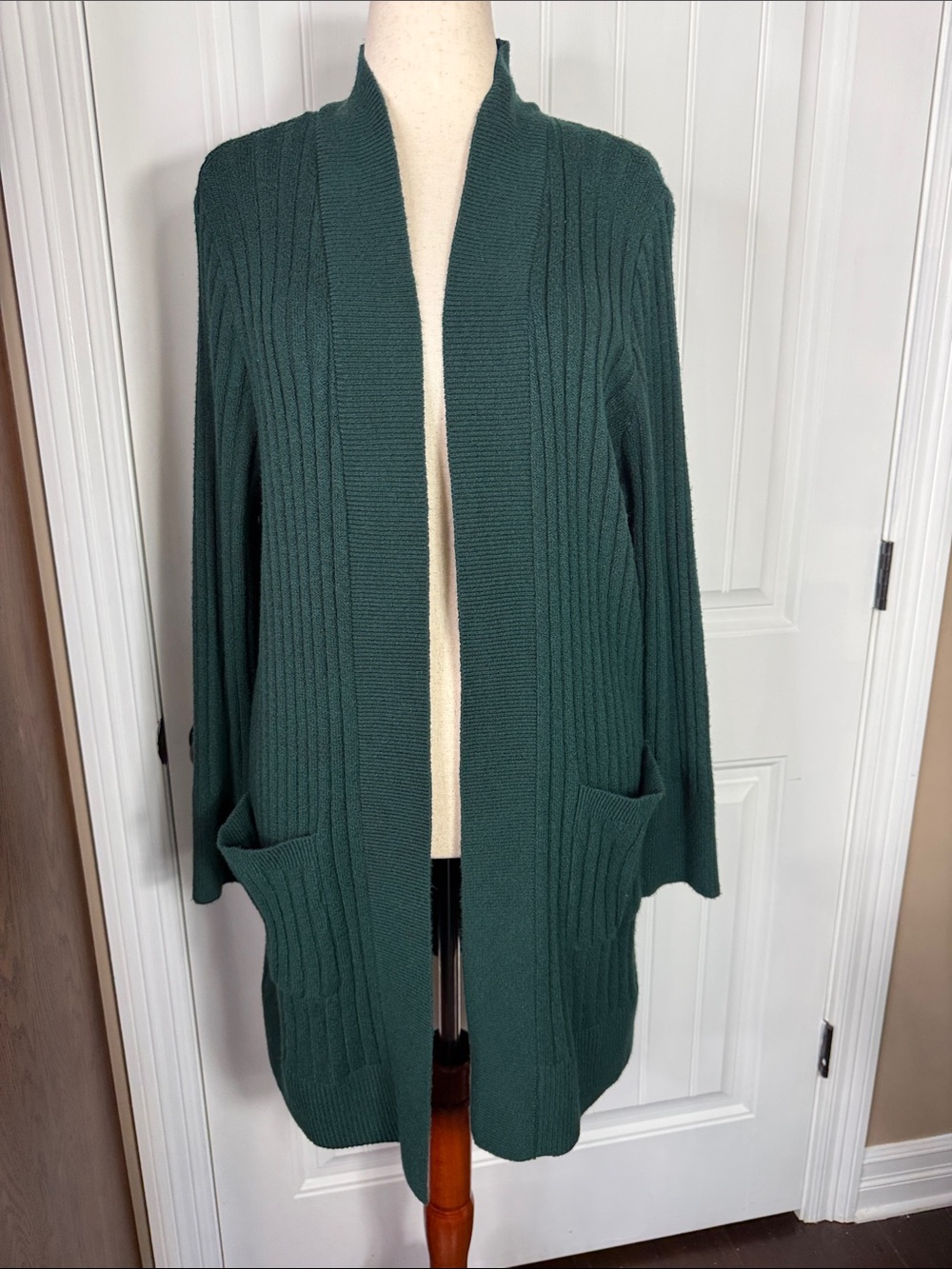 LOFT Forest Green Ribbed Open-Front Cardigan Size XL